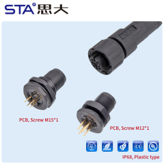 Waterproof M12 Panel Mount Plastic PCB Socket Connectors