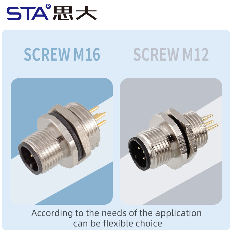 M12 Metal PCB Front/Back Mount Solder Socket Connector