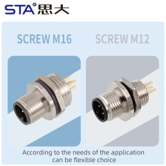 M12 Metal PCB Front/Back Mount Solder Socket Connector