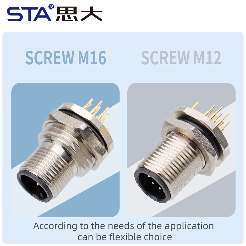 M12 Male/Female PCB Zinc Alloy Grounded Type Back Mount Socket