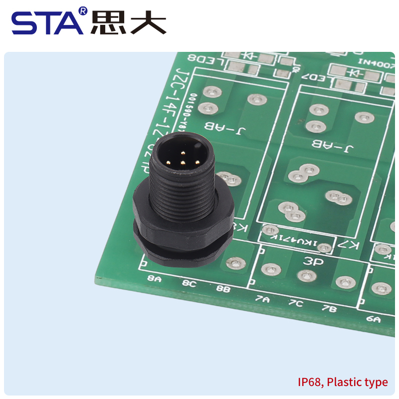 Waterproof M12 Panel Mount Plastic PCB Socket Connectors