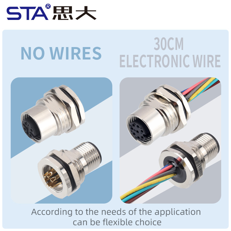 M12 Front/Back Mount Solder Socket Male Female Connector PG9/M12/M16
