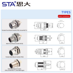 M12 Metal PCB Front/Back Mount Solder Socket Connector