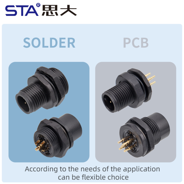 Waterproof M12 Panel Mount Plastic PCB Socket Connectors