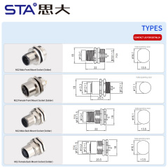 M12 Front/Back Mount Solder Socket Male Female Connector PG9/M12/M16