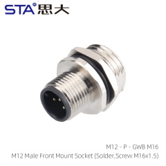 M12 Male Front Mount Socket (Solder Screw M16)