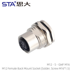 M12 Female Back Mount Socket (Solder Screw M16)