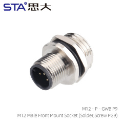 M12 Male Front Mount Socket (Solder Screw PG9)