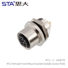 M12 Female Front Mount Socket (Solder Screw PG9)