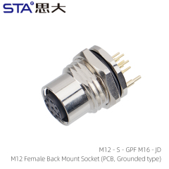 M12 Female Back Mount Socket (PCB Grounded type M16)