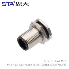 M12 Male Back Mount Socket (Solder Screw M12)