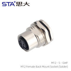 M12 Female Back Mount Socket (Solder Screw M12)