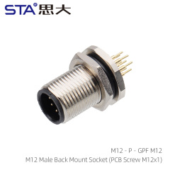 M12 Male Back Mount Socket (PCB Screw M12)