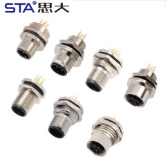 M12 Metal PCB Front/Back Mount Solder Socket Connector