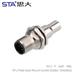 M12 Male Back Mount Socket (Solder Shielded)