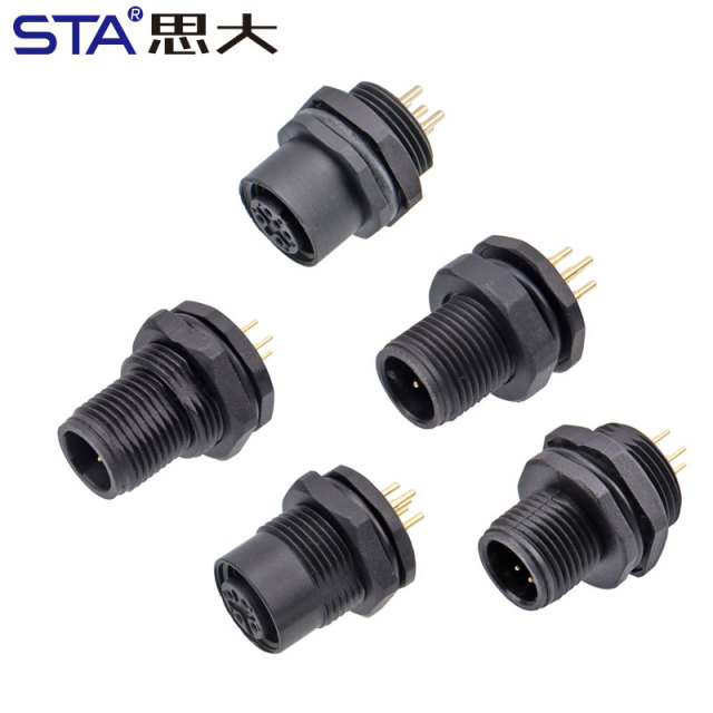 Waterproof M12 Panel Mount Plastic PCB Socket Connectors