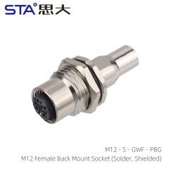 M12 Female Back Mount Socket (Solder Shielded)