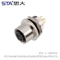 M12 Female Front Mount Socket(PCB Screw M16)