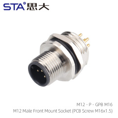 M12 Male Front Mount Socket (PCB Screw M16)