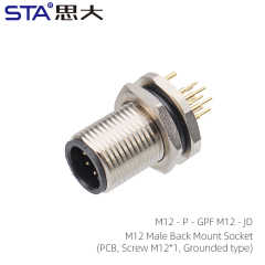 M12 Male Back Mount Socket (PCB Grounded type M12)