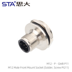 M12 Male Front Mount Socket(Solder Screw PG11)