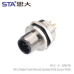 M12 Male Front Mount Socket (PCB Screw PG9)