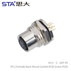 M12 Female Back Mount Socket (PCB Screw PG9)