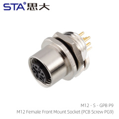 M12 Female Front Mount Socket (PCB Screw PG9)