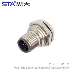 M12 Male Back Mount Socket (PCB Screw PG9)