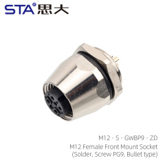 M12 Female Front Mount Socket(Solder Screw PG9-ZD)