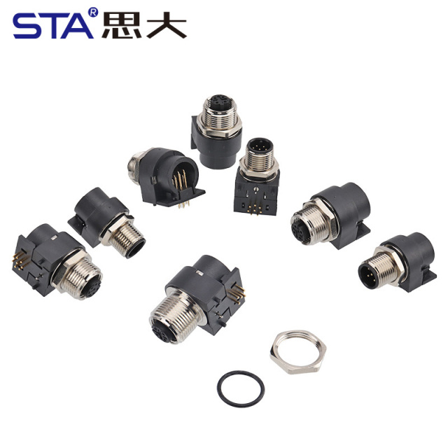 M12 IP67 PCB Curved Hole/Needle Big Volume Socket Connector Screw M15/M12
