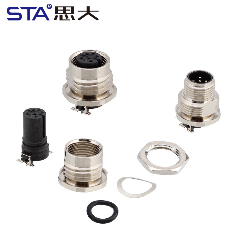 M12 SMD Flange Mount Reflow Male/Female Socket