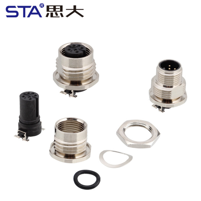 M12 SMD Flange Mount Reflow Male/Female Socket