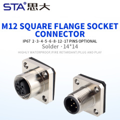 M12 Welded Square Flange Metal Aviation Socket Connector Base