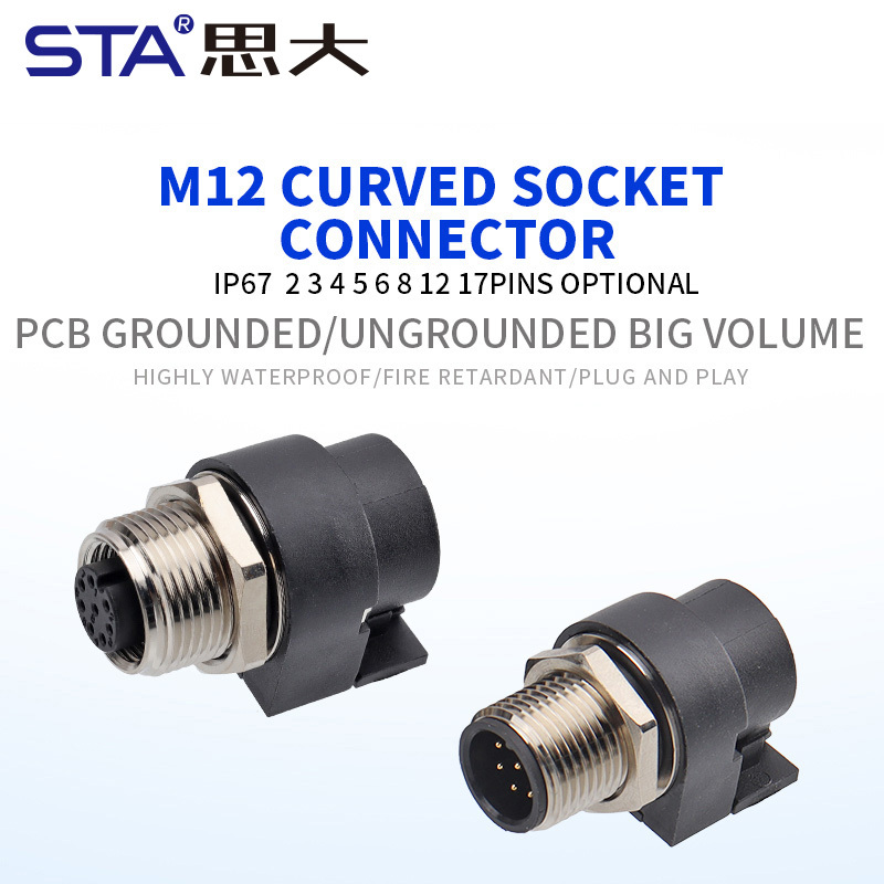 M12 IP67 PCB Curved Hole/Needle Big Volume Socket Connector Screw M15/M12