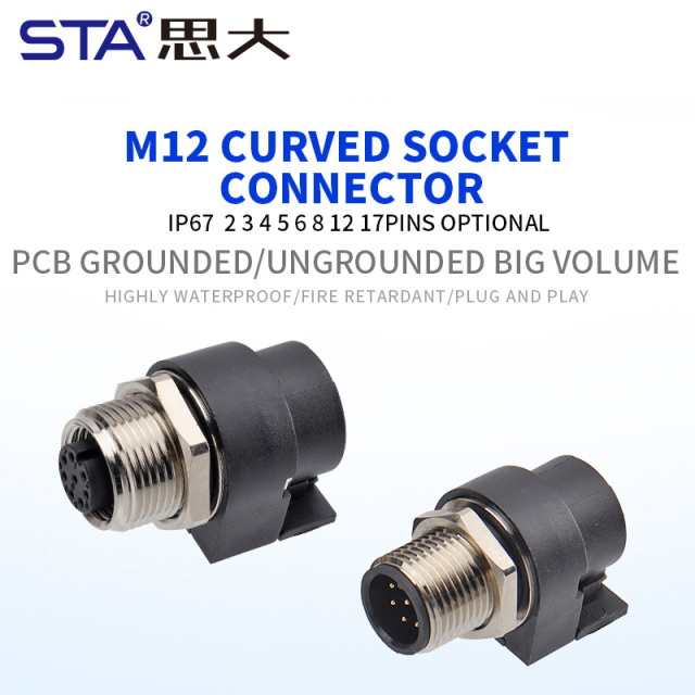 M12 IP67 PCB Curved Hole/Needle Big Volume Socket Connector Screw M15/M12