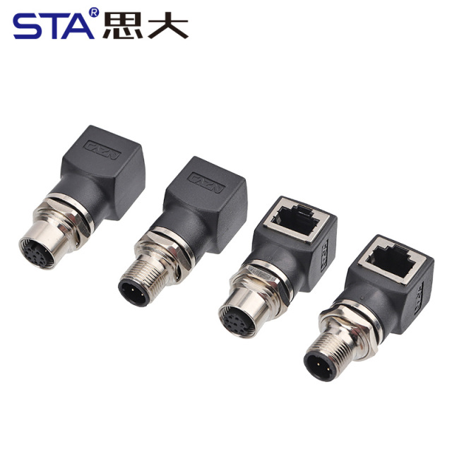 M12 to RJ45 Connectors Male Female Straight/Angled Plug Network Adapter