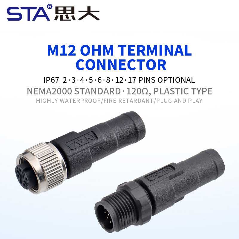 M12 120Ω Termination Resistor Male/Female Plug Connector