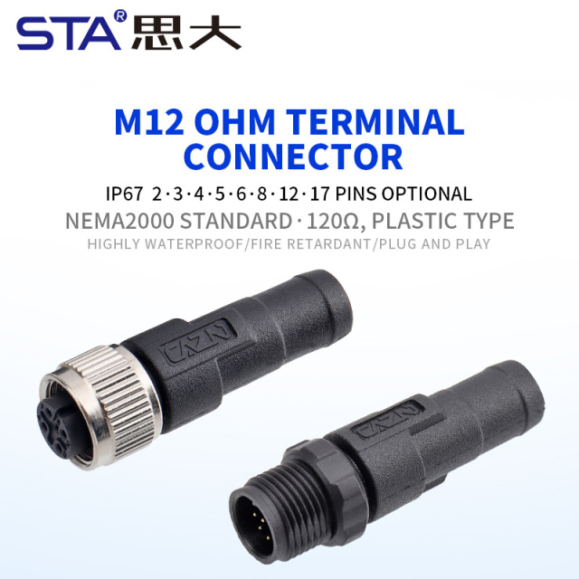 M12 120Ω Termination Resistor Male/Female Plug Connector
