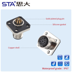 M12 Welded Square Flange Metal Aviation Socket Connector Base