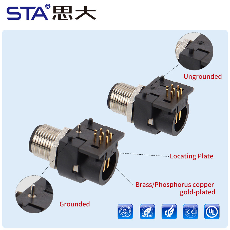 M12 IP67 PCB Curved Hole/Needle Big Volume Socket Connector Screw M15/M12