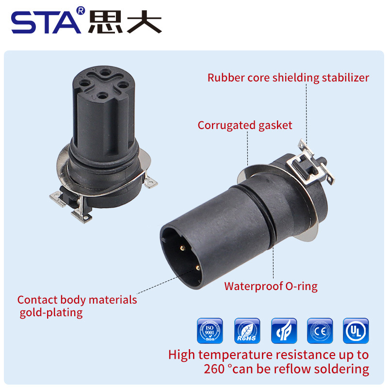 M12 SMD Flange Mount Reflow Male/Female Socket