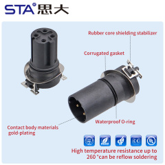 M12 SMD Flange Mount Reflow Male/Female Socket