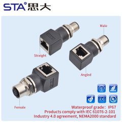 M12 to RJ45 Connectors Male Female Straight/Angled Plug Network Adapter