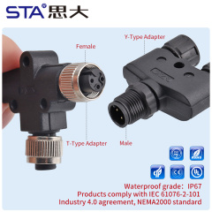M12 Y/T Splitter Male to Female Sensor Adapter Connector
