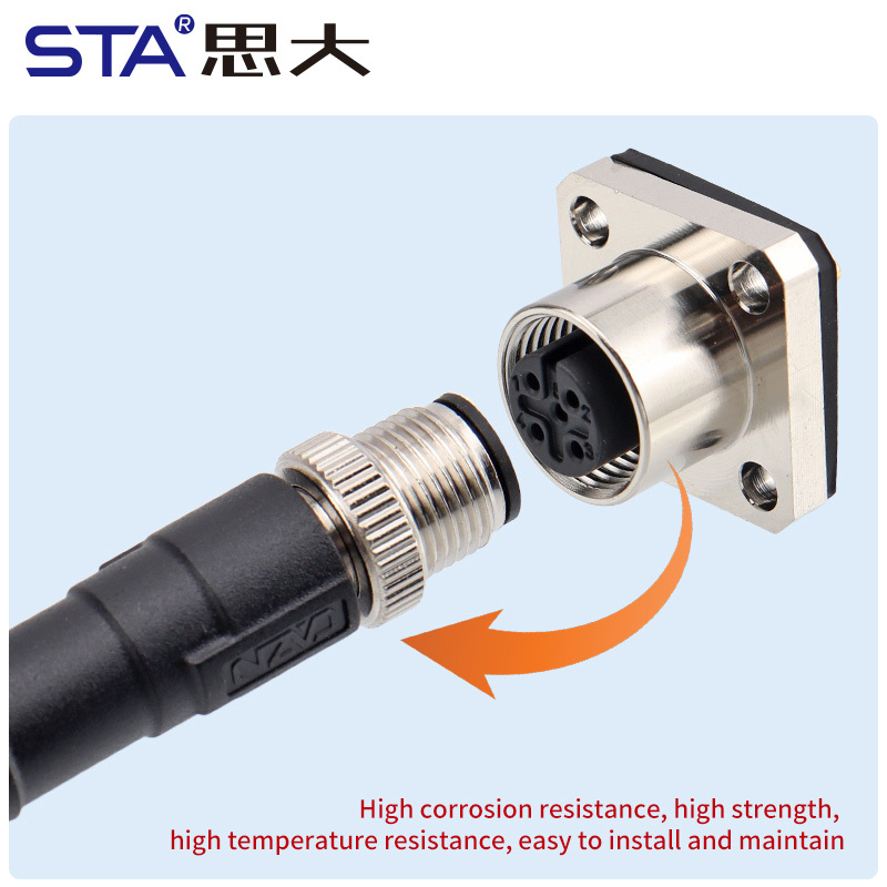 M12 Welded Square Flange Metal Aviation Socket Connector Base