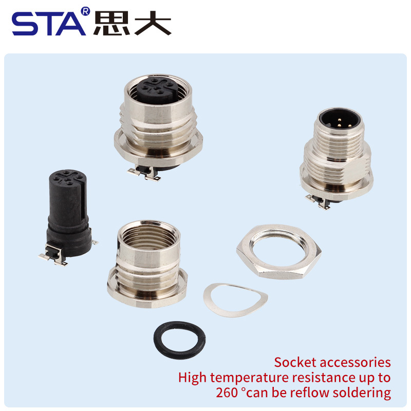 M12 SMD Flange Mount Reflow Male/Female Socket