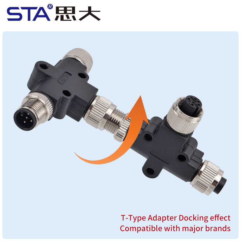 M12 Y/T Splitter Male to Female Sensor Adapter Connector