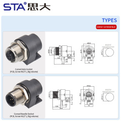 M12 IP67 PCB Curved Hole/Needle Big Volume Socket Connector Screw M15/M12