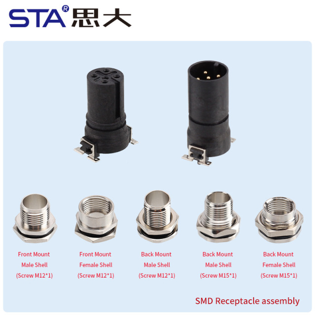 M12 SMD Flange Mount Reflow Male/Female Socket